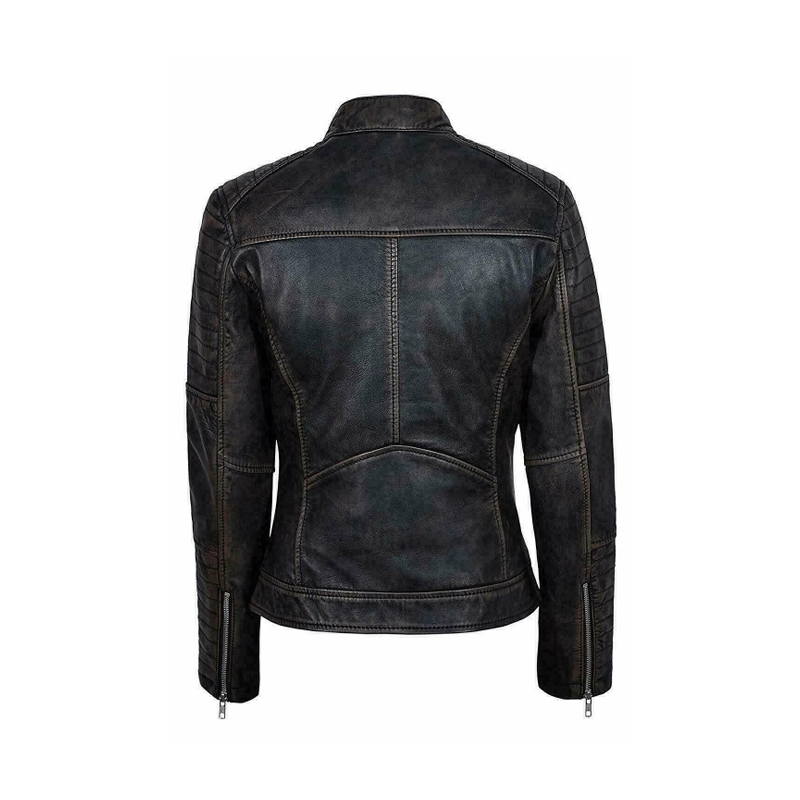 Vintage Biker Women Black Leather Jacket