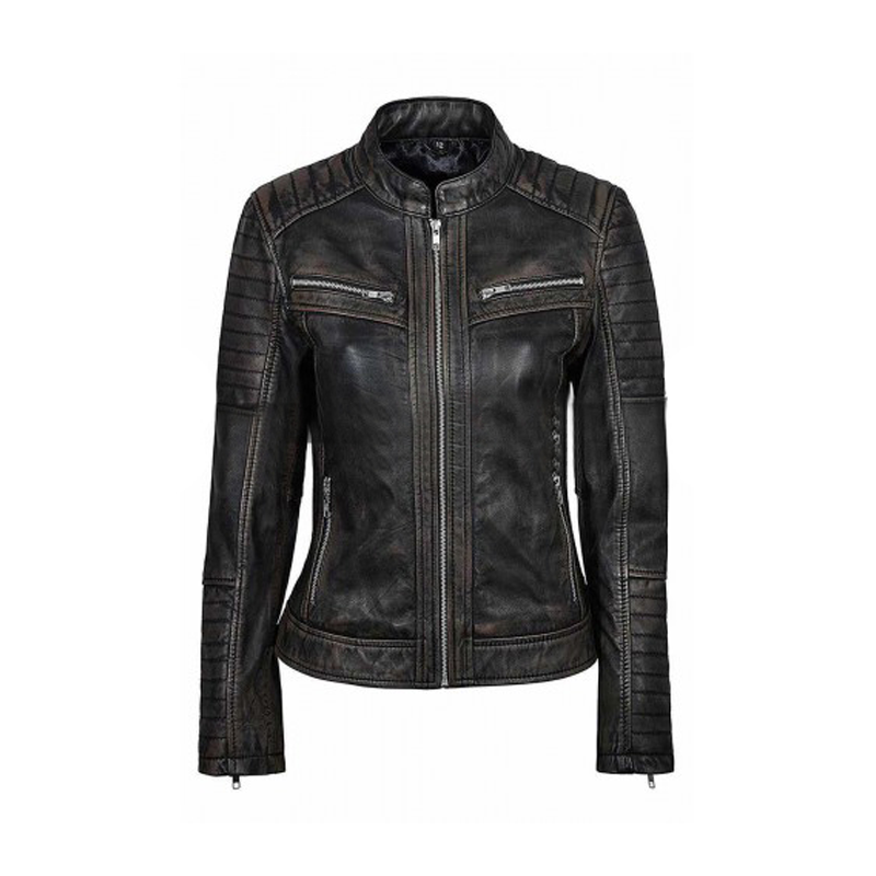 Vintage Biker Women Black Leather Jacket