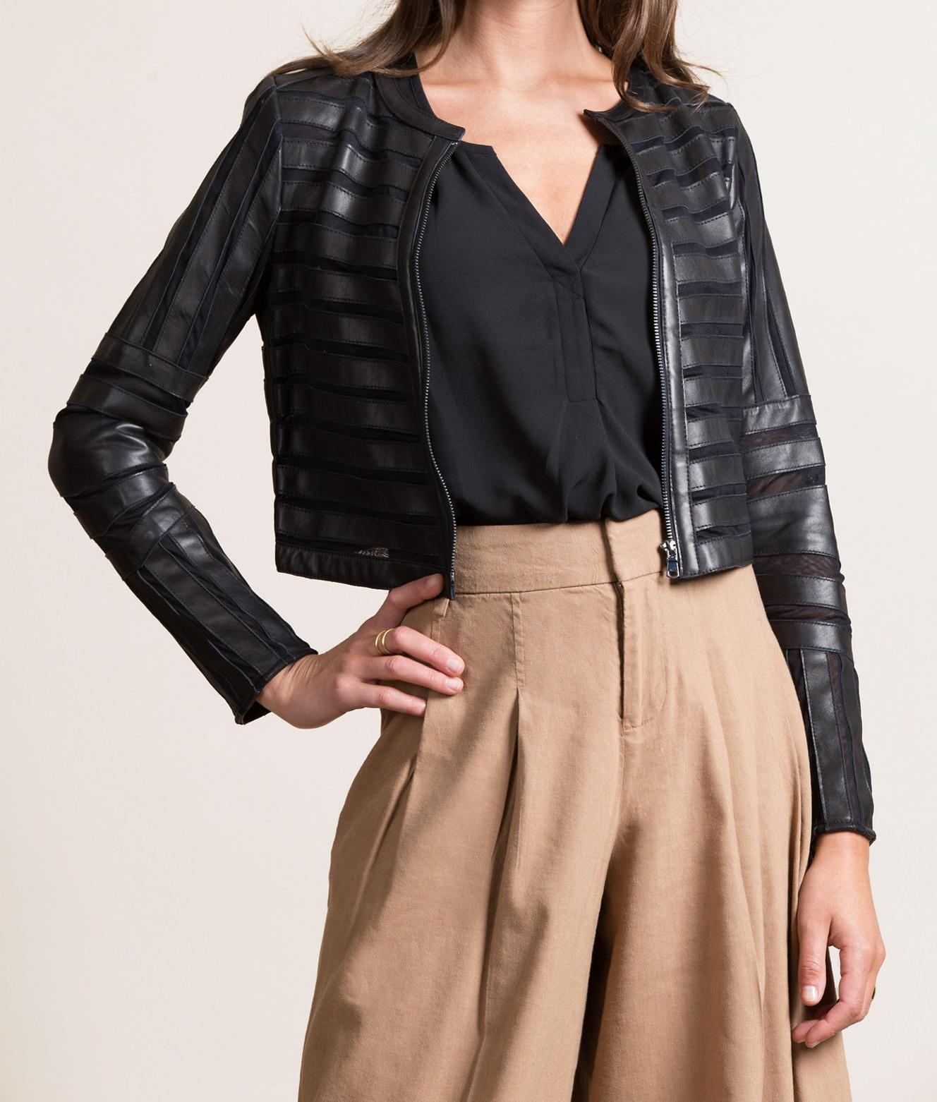 Women Black Biker Patch Jacket