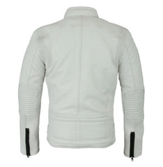 White Motorcycle Style Women Leather Racing Jacket