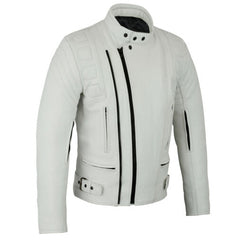 White Motorcycle Style Women Leather Racing Jacket