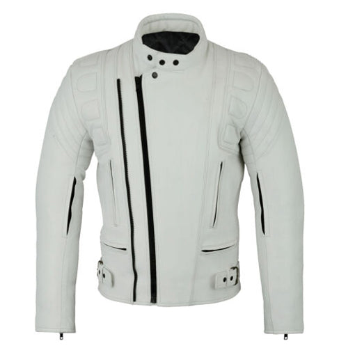 White Motorcycle Style Women Leather Racing Jacket