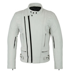 White Motorcycle Style Women Leather Racing Jacket