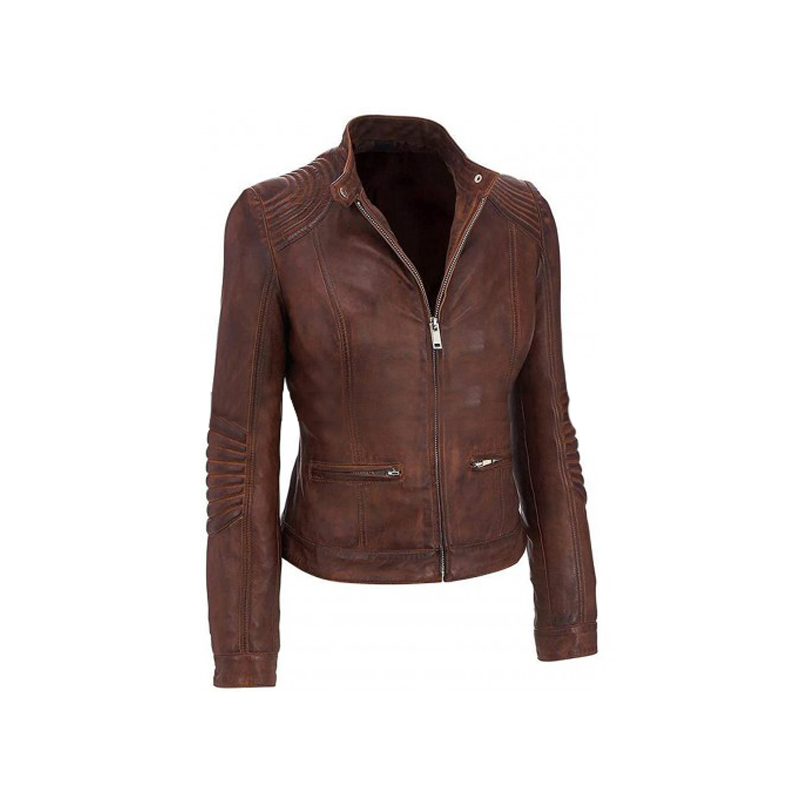 Women Café Racer Vintage Brown Jacket