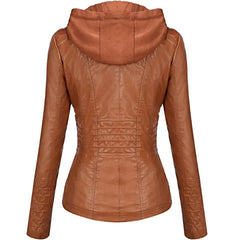 Women Cropped Style Brown Genuine Leather Jacket