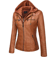 Women Cropped Style Brown Genuine Leather Jacket