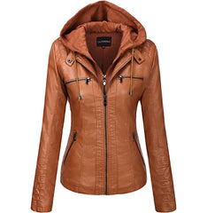 Women Cropped Style Brown Genuine Leather Jacket