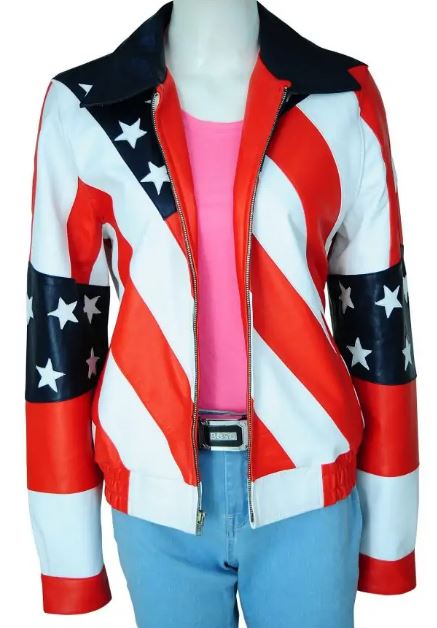 Women-Leather-Jacket-American Flag