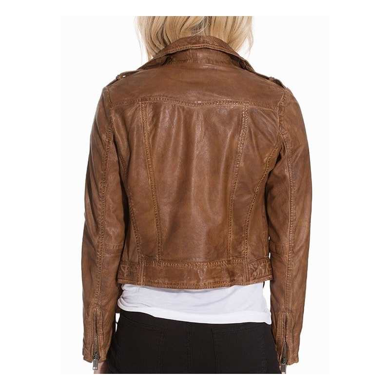 Vintage Style Motorcycle Jacket Tan Brown for women