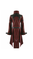 Women Red Punk Rave Shadow Long Distressed Leather Coat