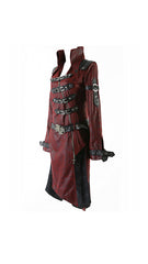 Women Red Punk Rave Shadow Long Distressed Leather Coat