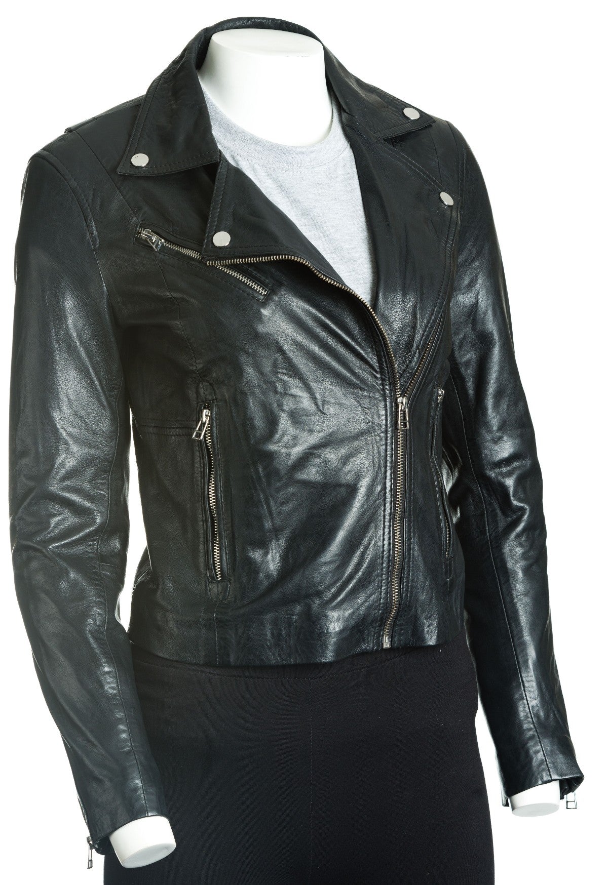 Women's Black Leather Biker Jacket