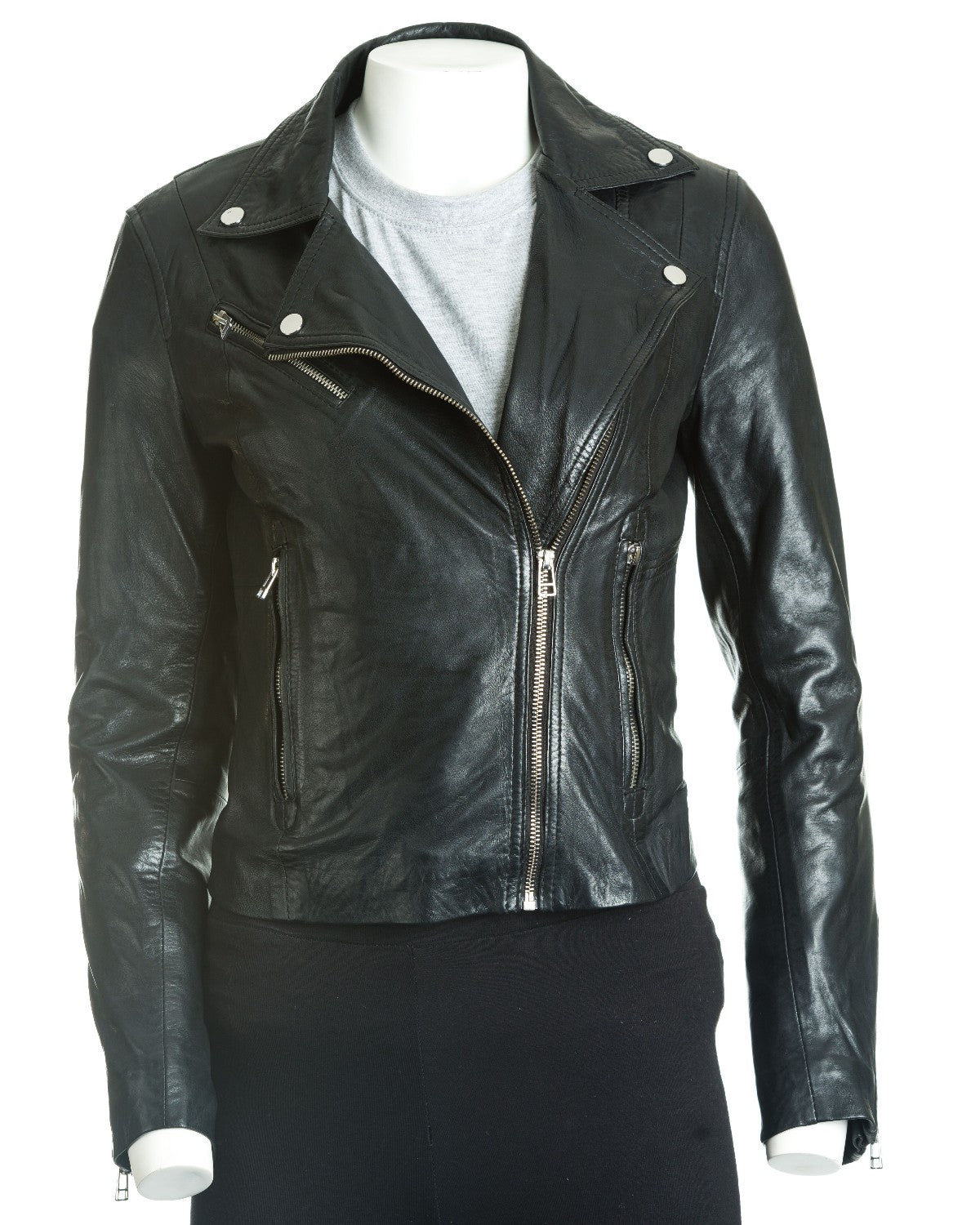 Women's Black Leather Biker Jacket