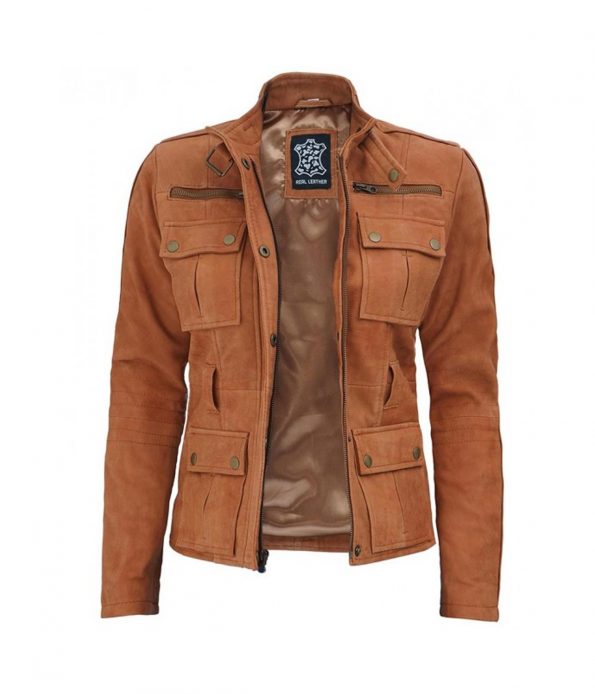 Women's Four Pockets Suede Leather Jacket