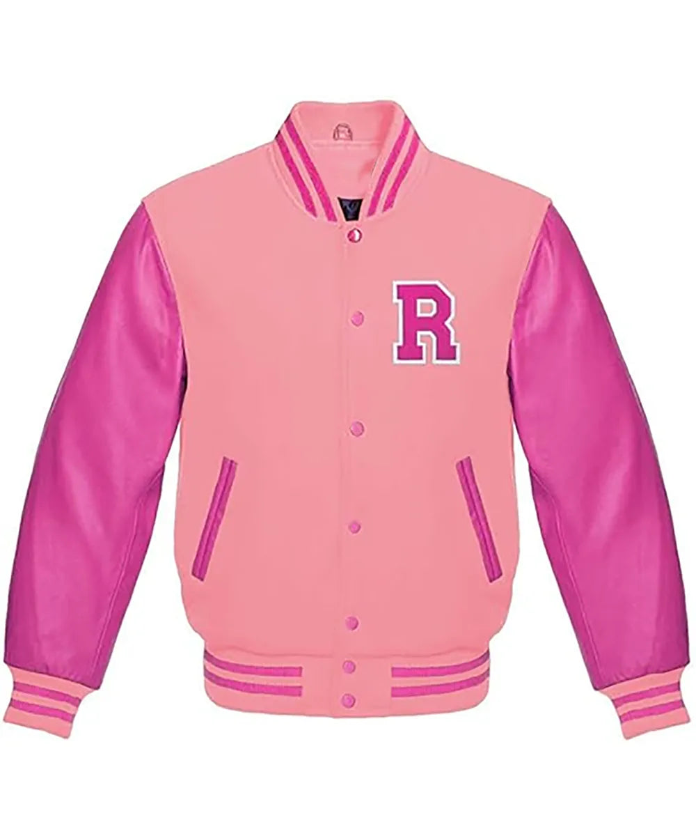 Women's Pink Wool Varsity Bomber Jacket