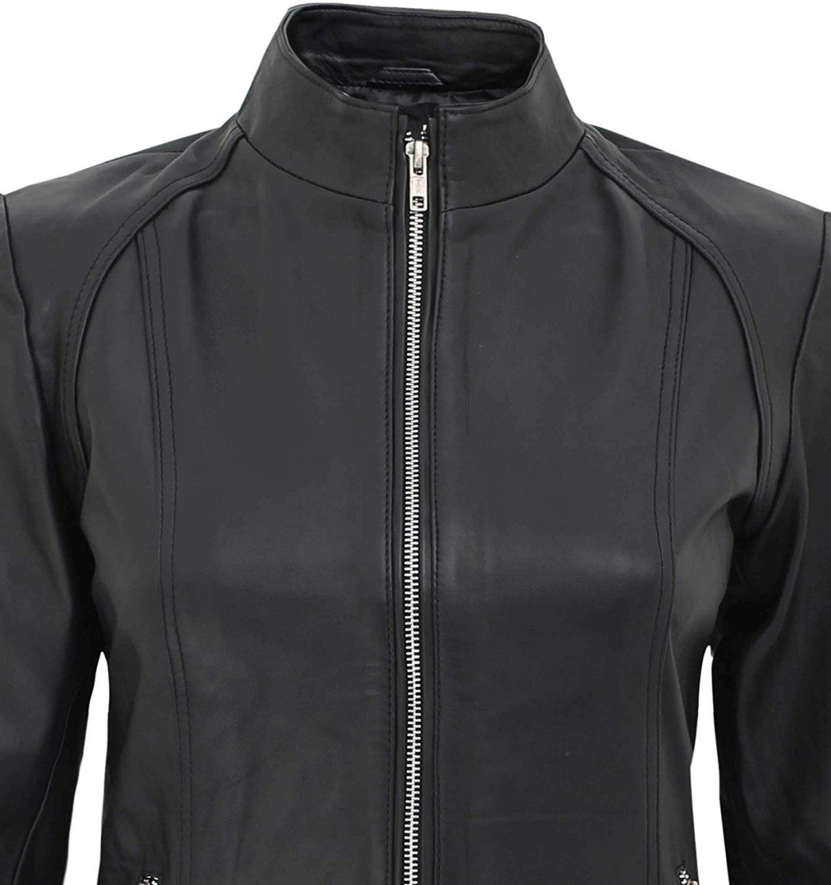  Women's Black Cafe Racer Leather Jacket