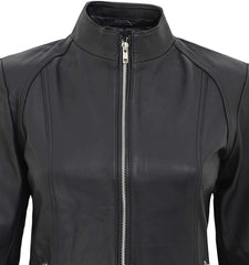  Women's Black Cafe Racer Leather Jacket
