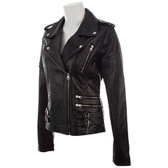 Women's Black Real Leather Multi-Zip Fashion Biker Jacket