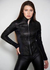 Women's Black Widow Cropped Black Genuine Leather Jacket