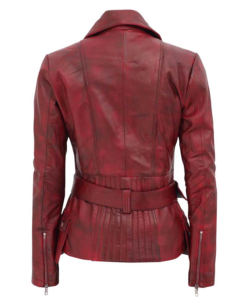 Victoria Womens Burgundy Moto Jacket