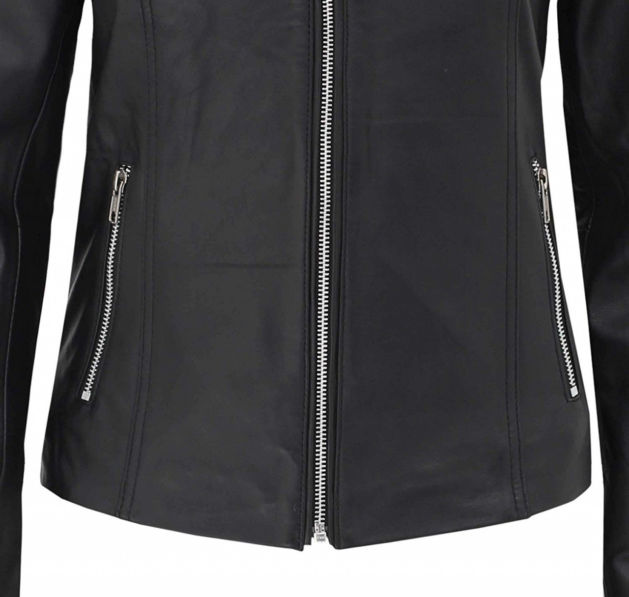  Women's Cafe Racer Slimfit Black Leather Jacket