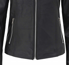  Women's Cafe Racer Slimfit Black Leather Jacket