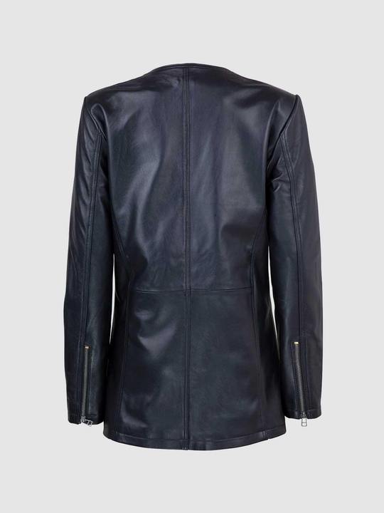 Women's Collarless Black Leather Jacket