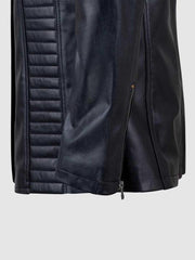Women's Collarless Black Quilted Leather Jacket sleeves