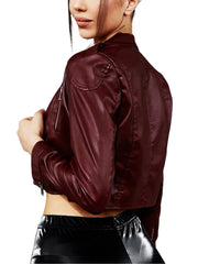 Women's Motorcycle Cropped Maroon Genuine Leather Jacket
