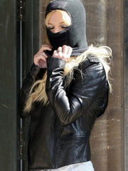 Womens Motorcycle Quilted Britney Spears Black Leather Jacket