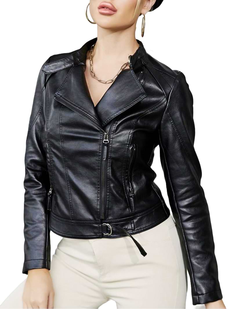 Womens Motorcycle Slimfit Cropped Genuine Leather Jacket