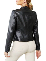 Womens Motorcycle Slimfit Cropped Leather Jacket