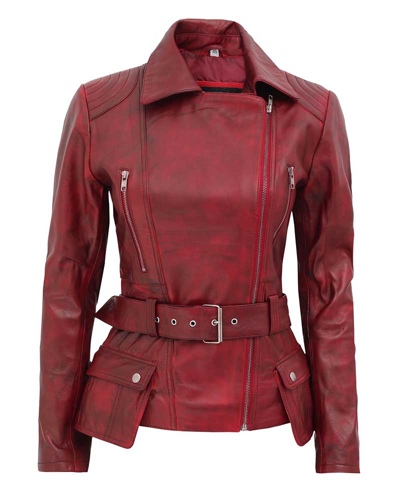 Victoria Womens Burgundy Moto Jacket