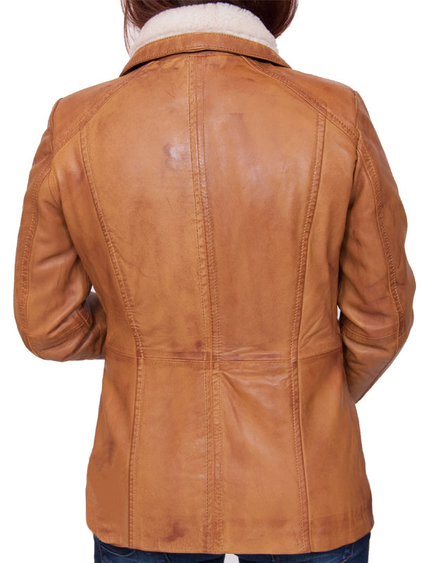 LADIES VINTAGE TAN BROWN LEATHER JACKET