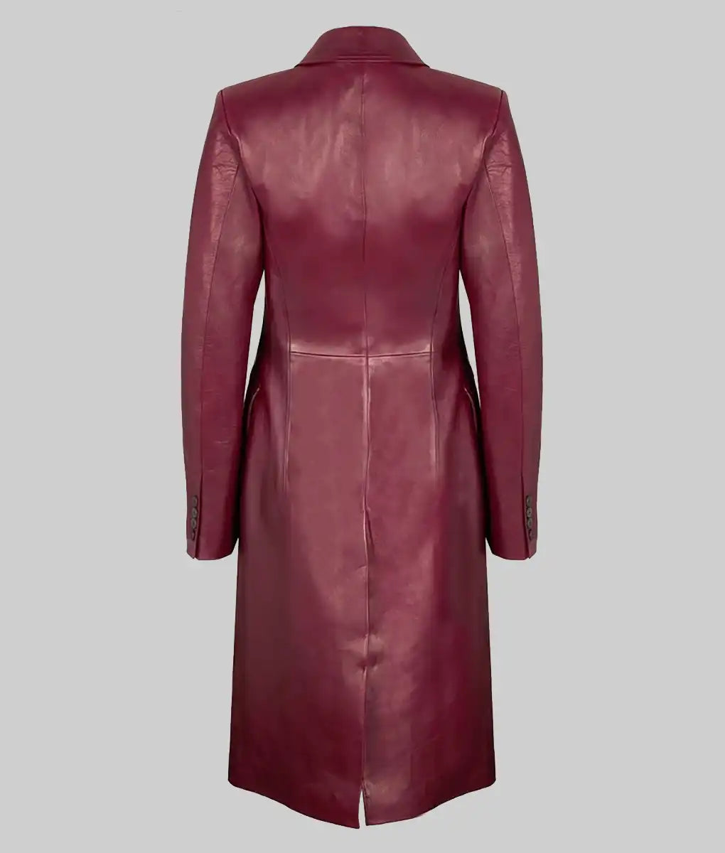 Zendaya Burgundy Leather Trench Coat