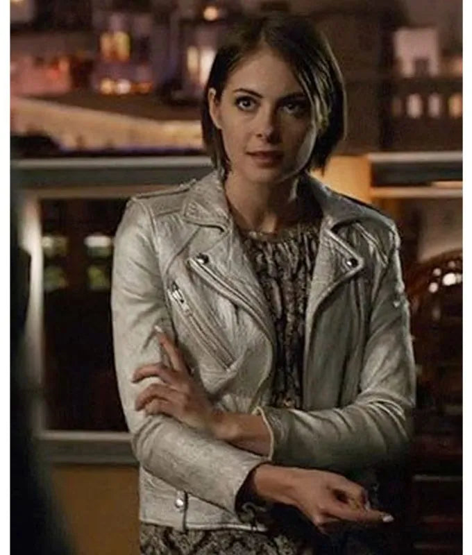 Willa Holland Arrow Season 4 Thea Queen Silver Leather Jacket