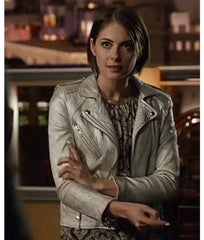 Willa Holland Arrow Season 4 Thea Queen Silver Leather Jacket