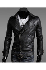 Men's Slim-Fit Asymmetrical Zip Black Faux Leather Jacket