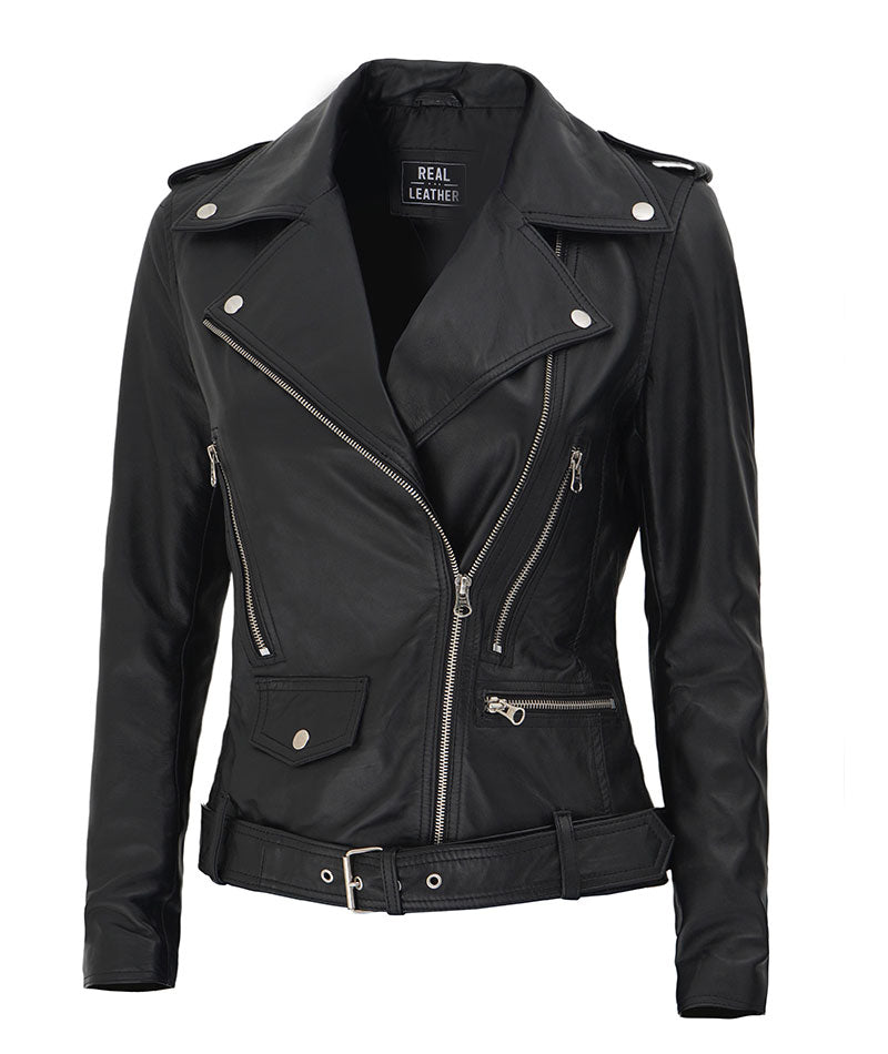 Women's Asymmetrical Biker Leather Jacket