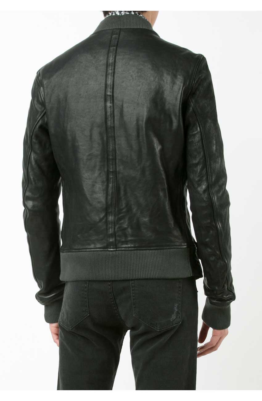 Bomber Slim Fit Black Leather Jacket For Men