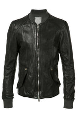 Bomber Slim Fit Black Leather Jacket For Men