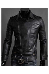 Men's Slim-Fit Asymmetrical Zip Black Faux Leather Jacket