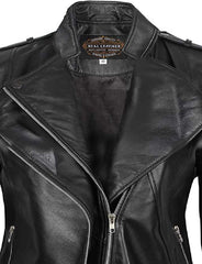 Women's Black Cafe Racer Leather Jacket