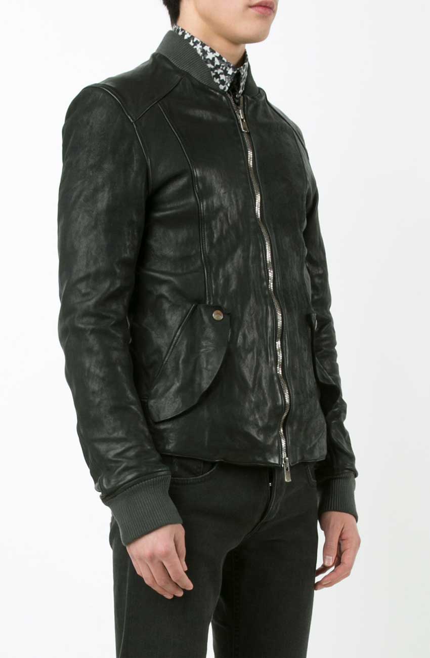 Bomber Slim Fit Black Leather Jacket For Men