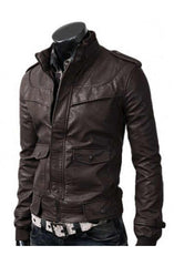 Dark Brown Slim Fitted Leather Jacket