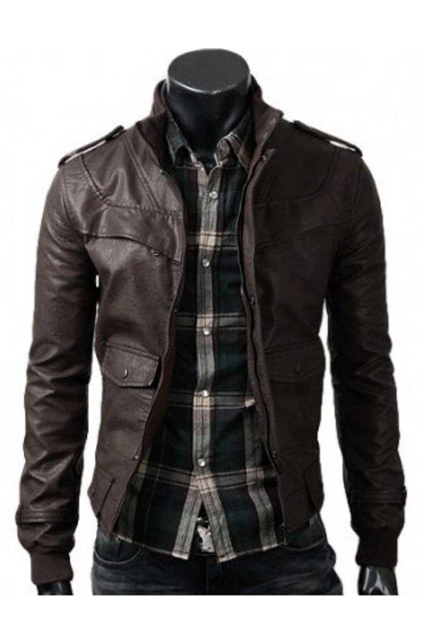 Dark Brown Slim Fitted Leather Jacket