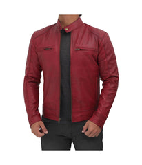 Men's Maroon Dodge Leather Jacket