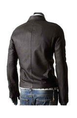 Men Designer Slim Fit Asymmetrical Zipper Dark Brown Leather Jacket