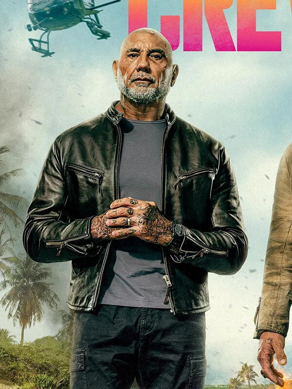 Dave Bautista The Wrecking Crew 2026 Black Leather Jacket