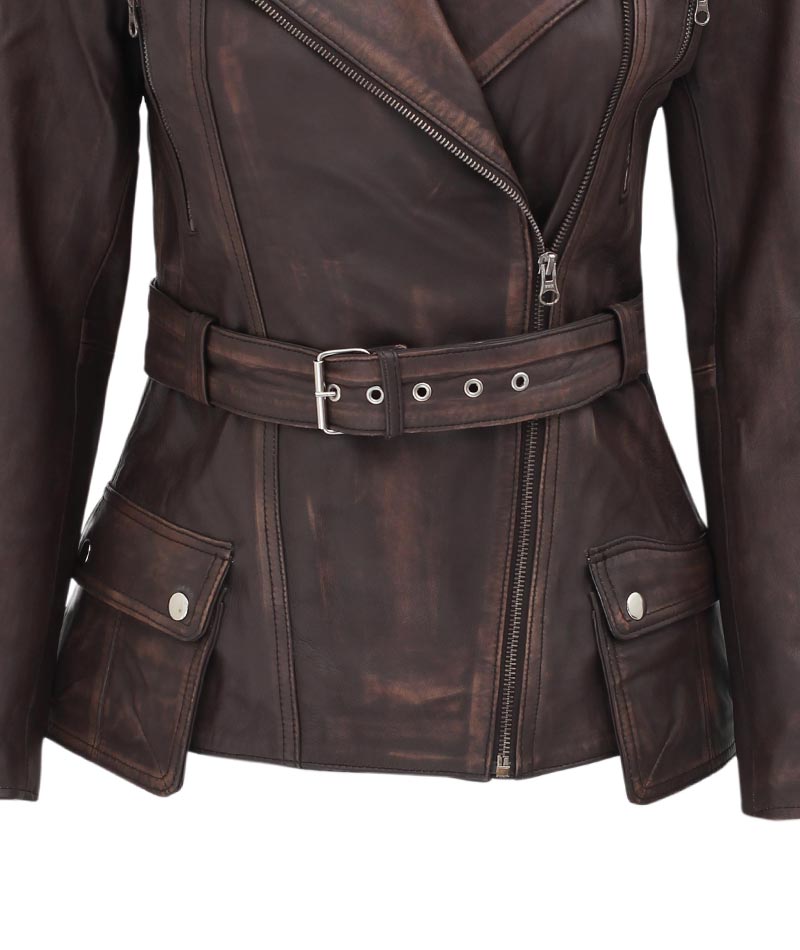 Women's Asymmetrical Distressed Leather Jacket